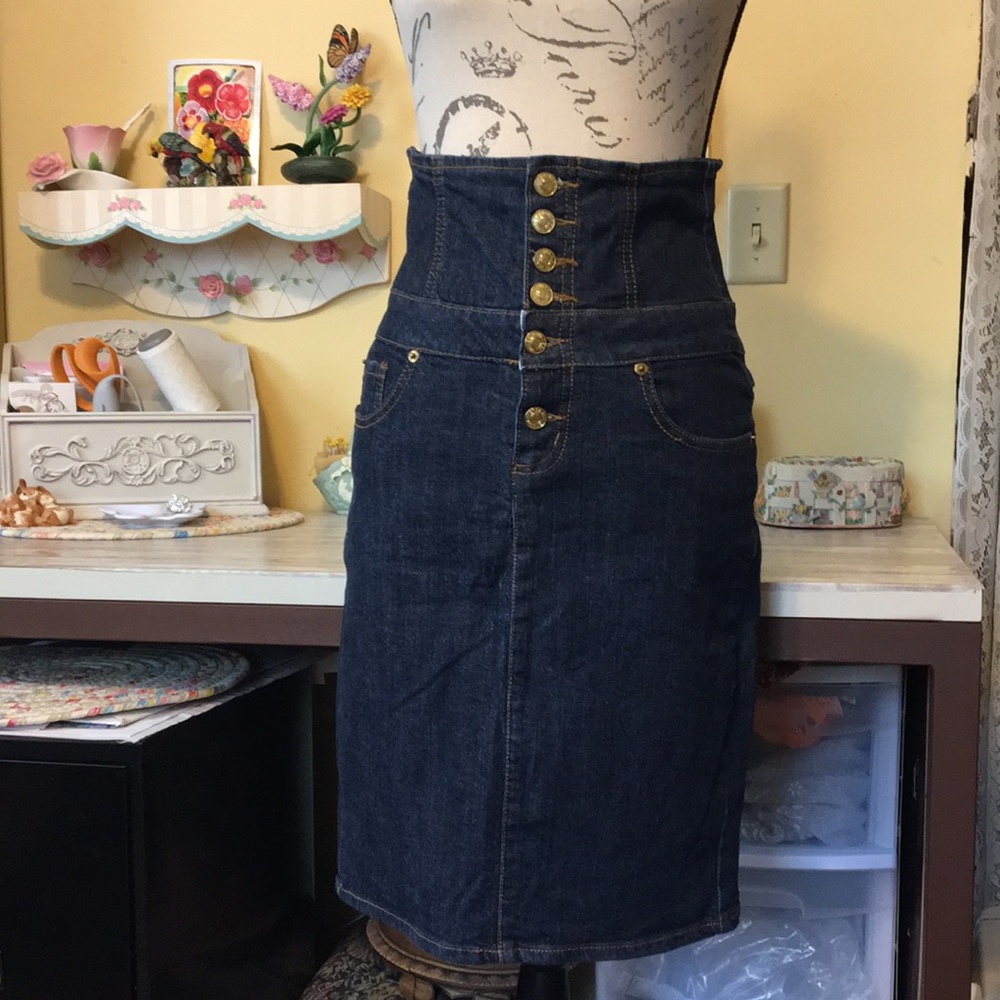 High waisted jean skirt